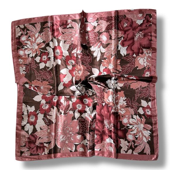 Red Wine Floral Square Scarf 35” X 35” White Headscarf Scarve Fashion - Picture 2 of 2